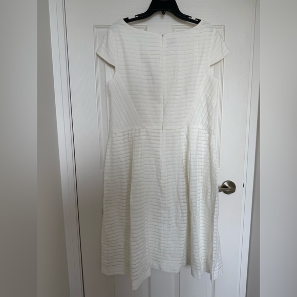Anne Klein Plus Elegant White Cap Sleeve Fit and Flare Striped Dress- 16 - Picture 3 of 9